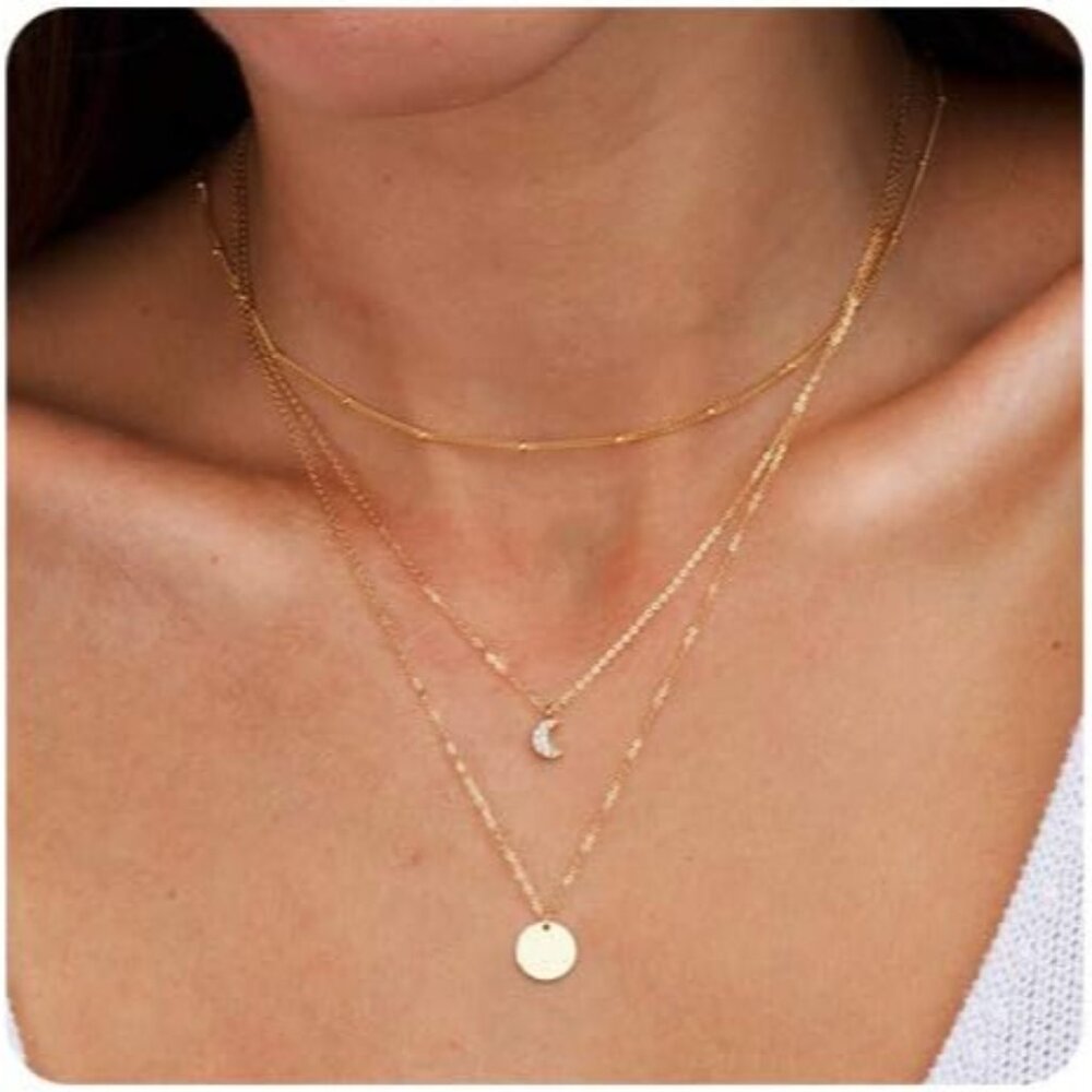 Aisansty DLayered Choker Necklace Handmade Coin Moon Pendant Adjustable - Picture 3 of 7